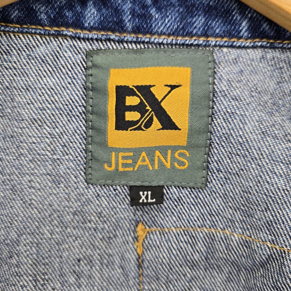 VTG Boom X Jean Jacket Mens XL Blue Denim Corduroy Patchwork Trucker Y2K FLAWS - Picture 7 of 15